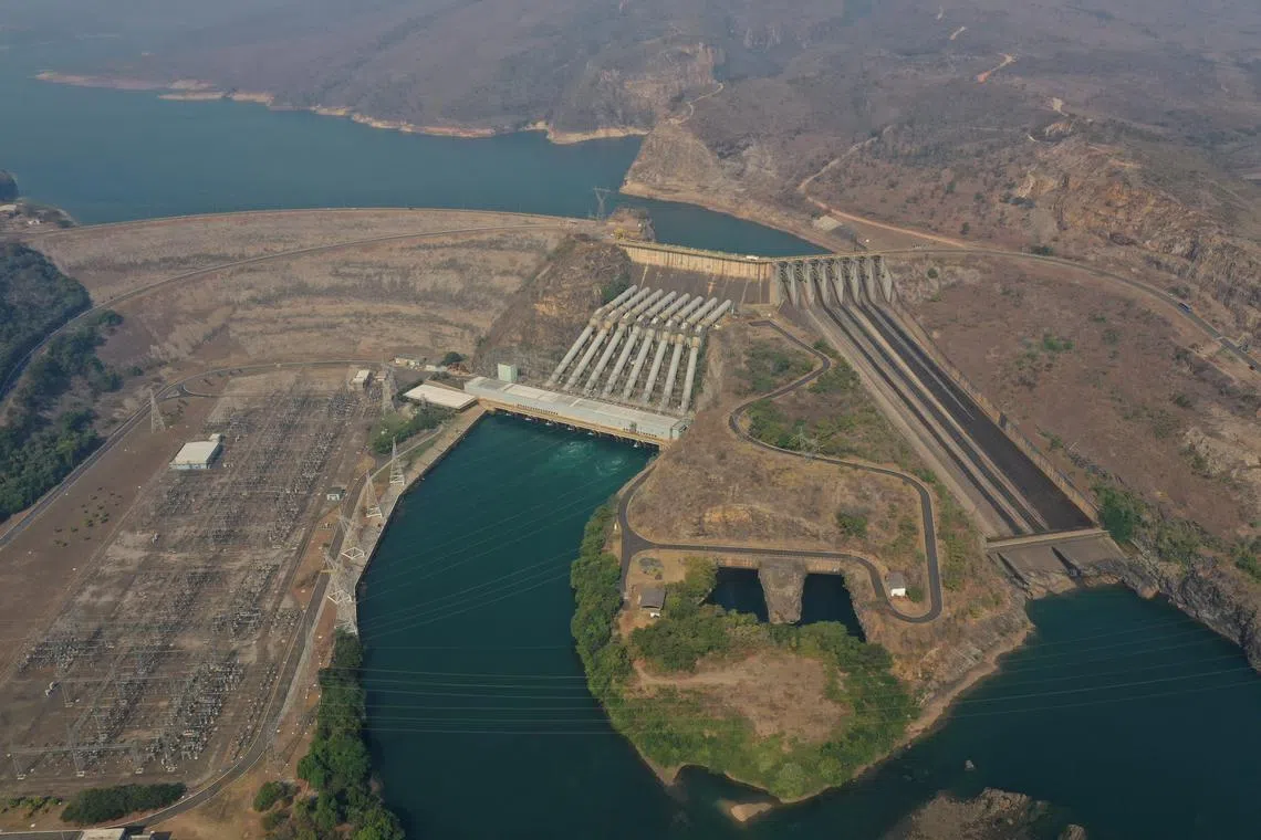 FILE PHOTO: Furnas hydroelectric dam runs in low water levels, according to the dam's operator, in Sao Jose da Barra, Minas Gerais state, Brazil, September 7, 2021. REUTERS/Washington Alves/File Photo