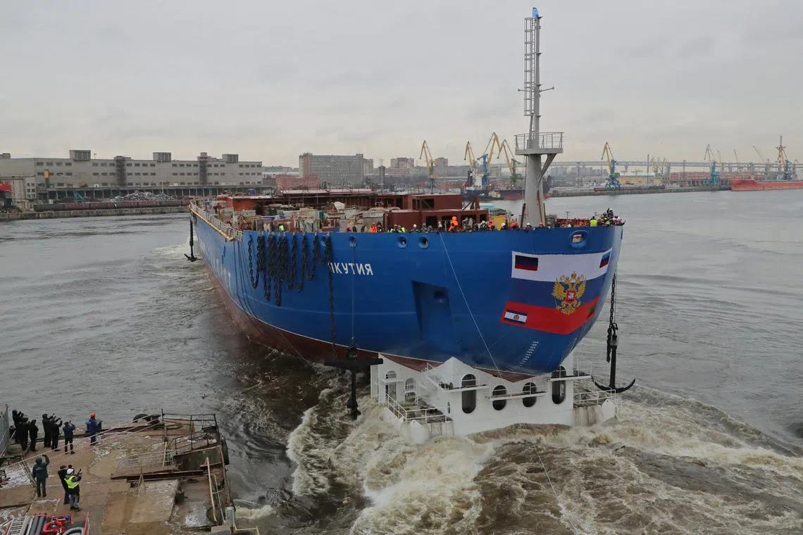 FILE PHOTO: A view shows the nuclear-powered icebreaker \"Yakutia\" during the launch ceremony at the Baltic Shipyard in Saint Petersburg, Russia November 22, 2022. REUTERS/Igor Russak/File Photo