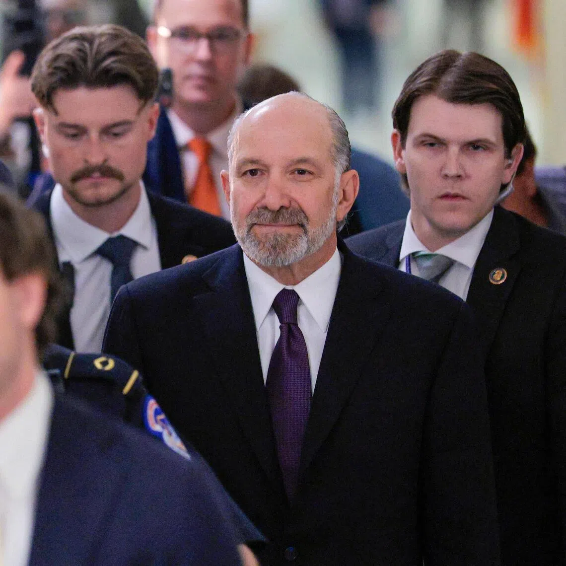 US Commerce Secretary Howard Lutnick (centre) arriving to testify before the  House Oversight and Government Reform Committee on May 6.