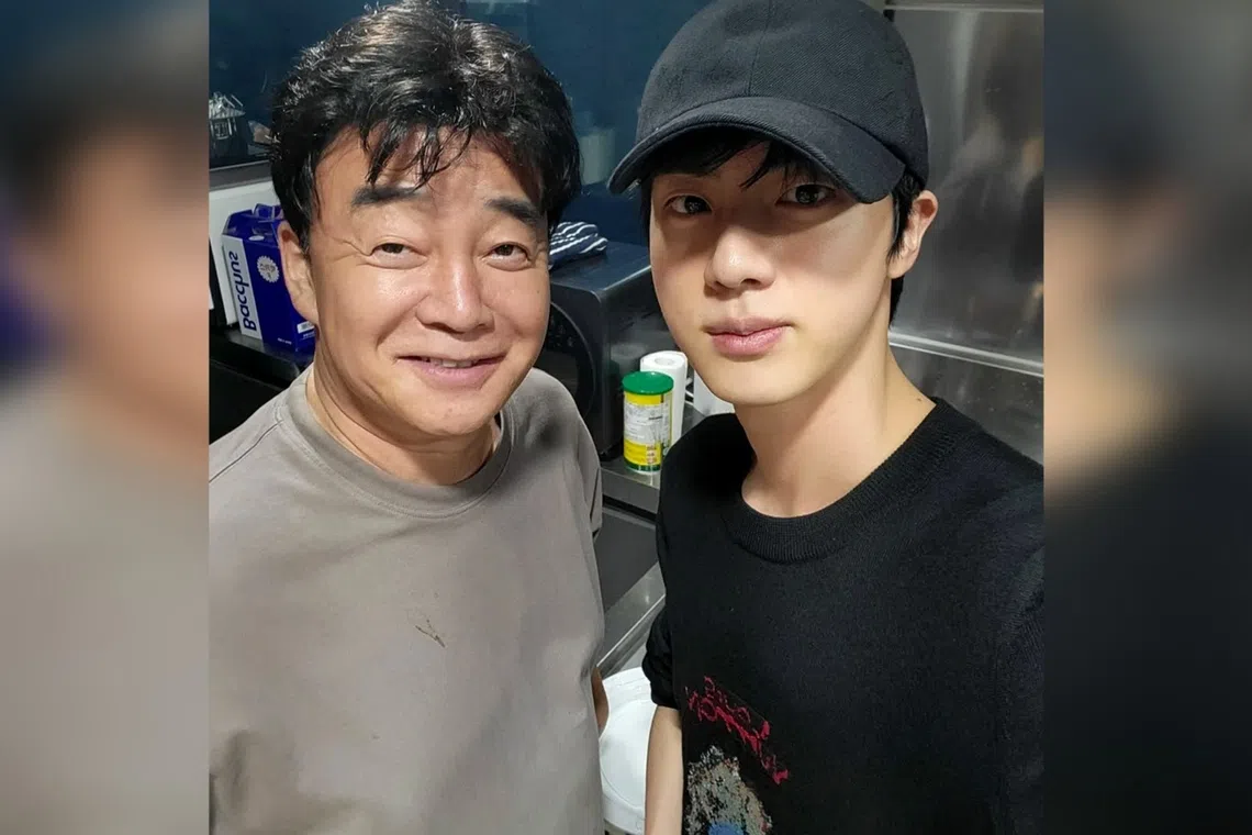 Jini’s Lamp, a liquor brand founded by BTS member Jin (right) and celebrity chef and entrepreneur Paik Jong-won initially gained attention for its unique flavor lineup.