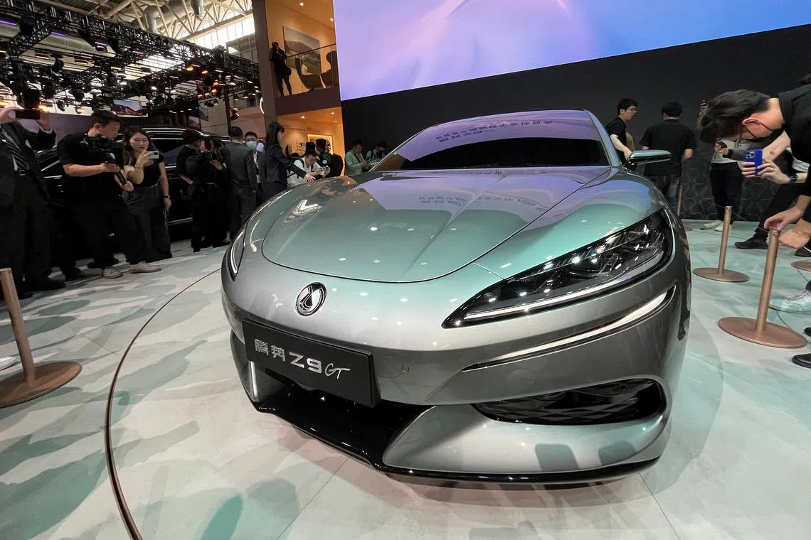 The Denza Z9 GT electric vehicle, the first sedan of the premium brand under Chinese EV maker BYD, is showcased at the Beijing International Automotive Exhibition, or Auto China 2024, in Beijing, China April 25, 2024. REUTERS/Zoey Zhang