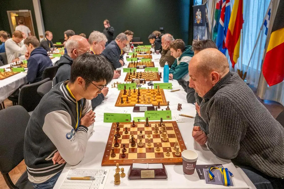 Singapore chess player Tang Yi Heng (front left) in his final round match against Denmark's Lars Vistisen.


PHOTO: RILTON CUP/LARS OA HEDLUND