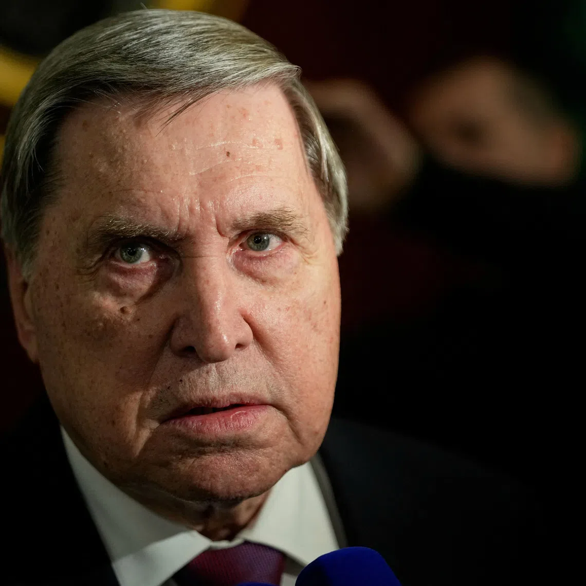 Russia's presidential aide Yury Ushakov speaks with journalists while waiting for a meeting of President Vladimir Putin and Kazakhstan's President Kassym-Jomart Tokayev in Moscow, Russia, November 12, 2025. Pavel Bednyakov/Pool via REUTERS