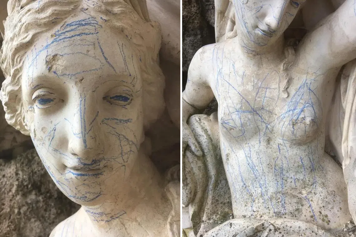 The National Trust said it did not know if the marks were from crayons that were handed out to children at the site.