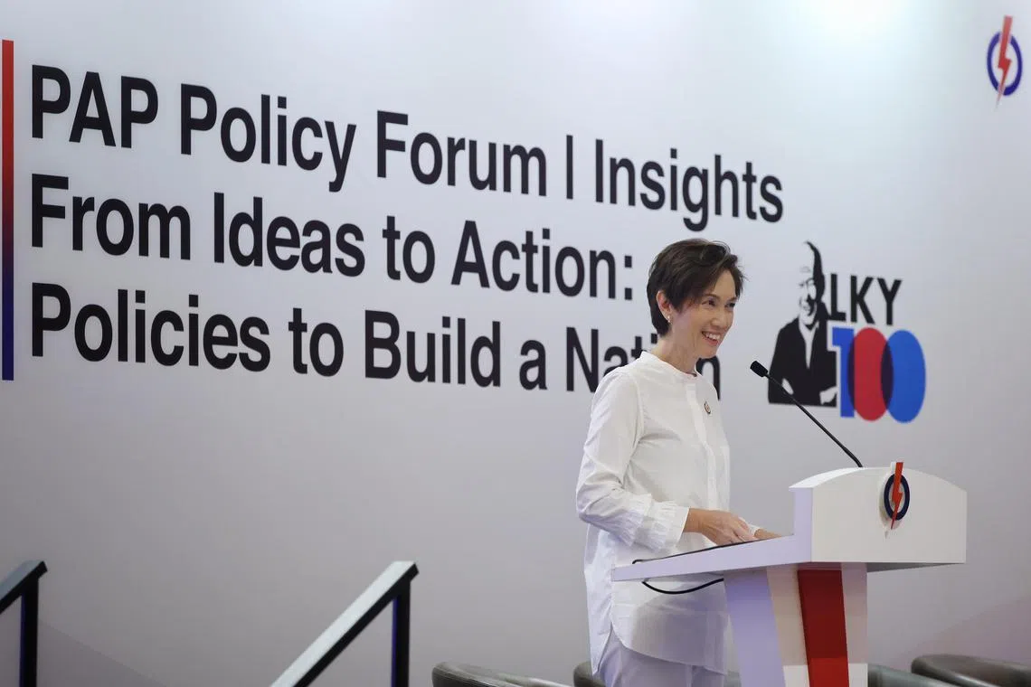 ST20231007_202391098437/yhpap/Yan Han/Jason Quah

Minister Josephine Teo speaks at the PAP Policy Forum Insights dialogue at the Marina Bay Sands Expo and Convention Centre on Oct 7, 2023.