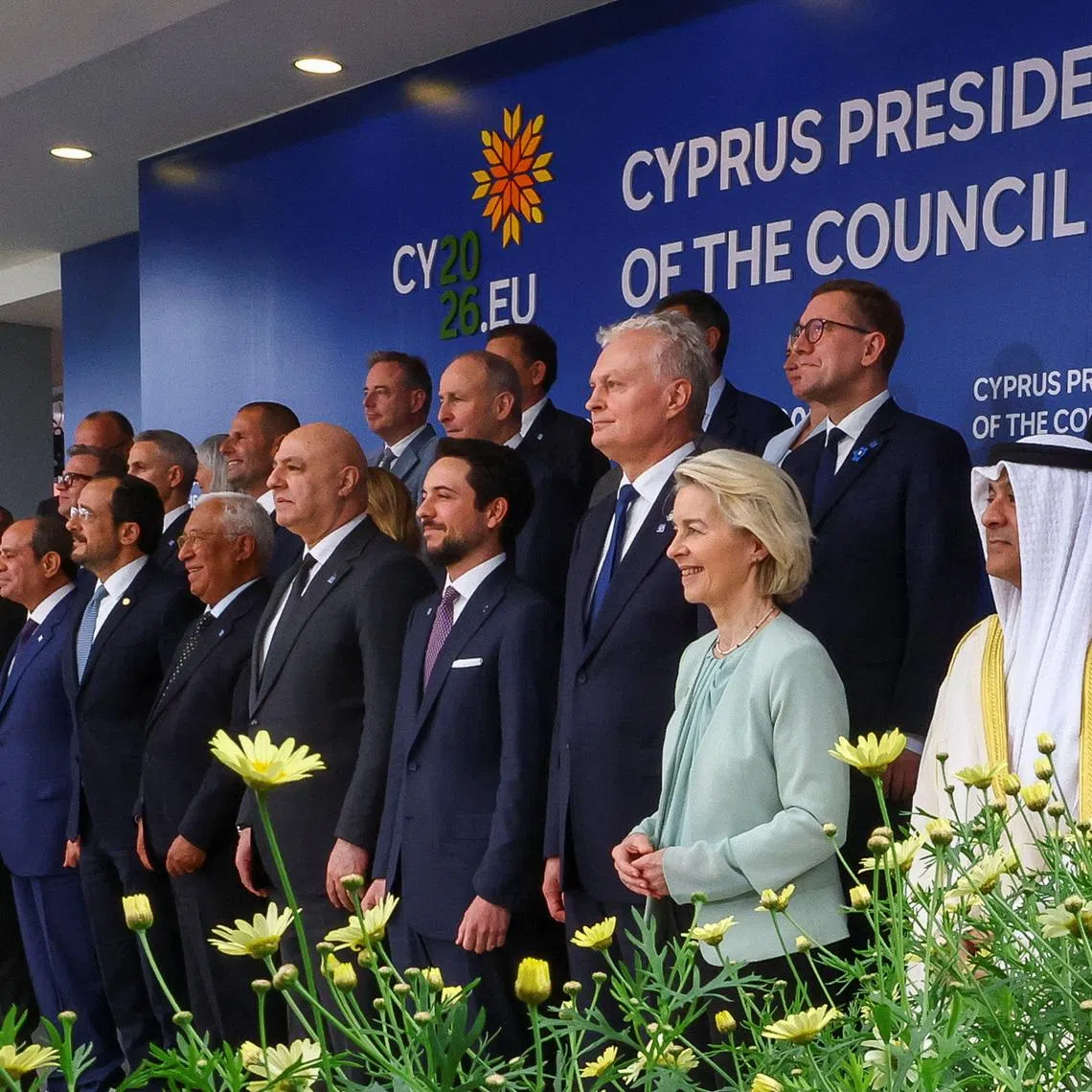 Attendees pose for a family photo on the day of a summit of the European Union and regional partners' leaders in Nicosia (Lefkosia), Cyprus, April 24, 2026. REUTERS/Yves Herman