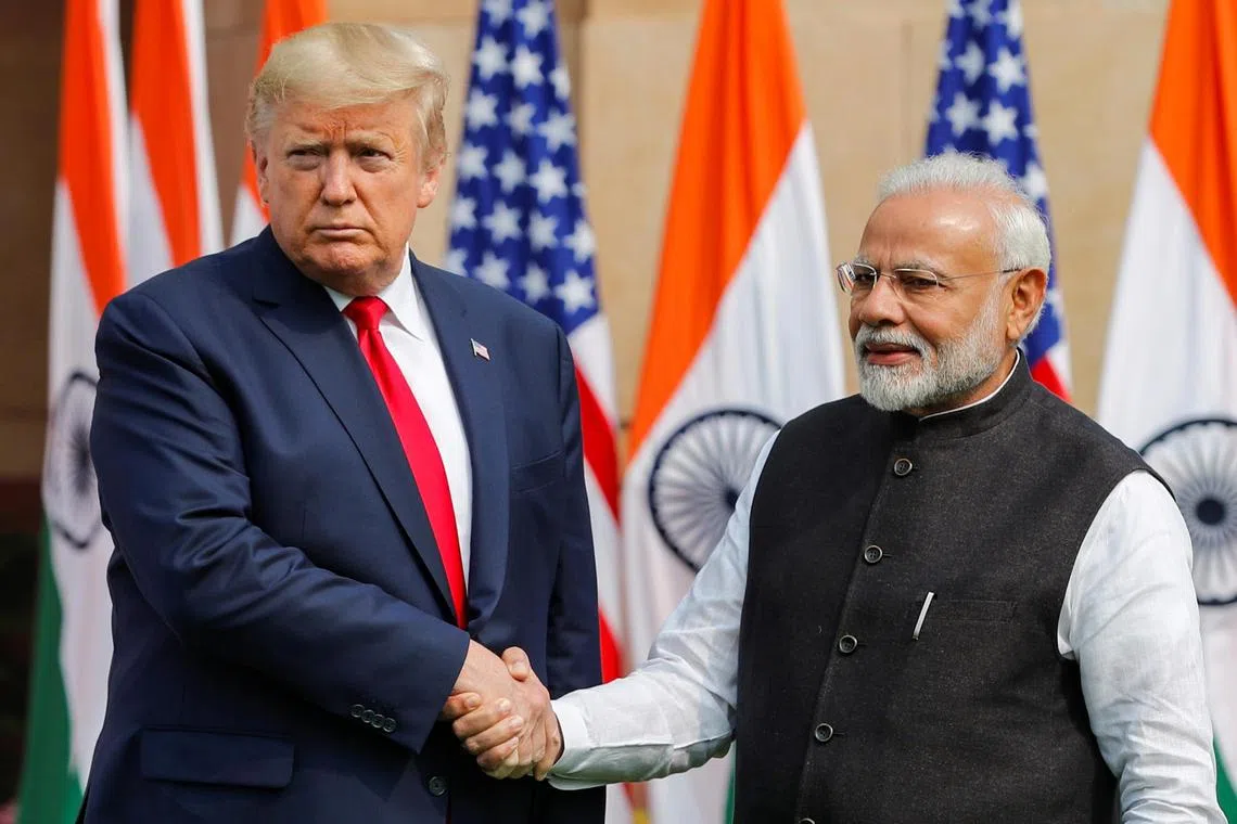 President Donald Trump with Prime Minister Narendra Modi ahead of their meeting at Hyderabad House in New Delhi, in February 2020.