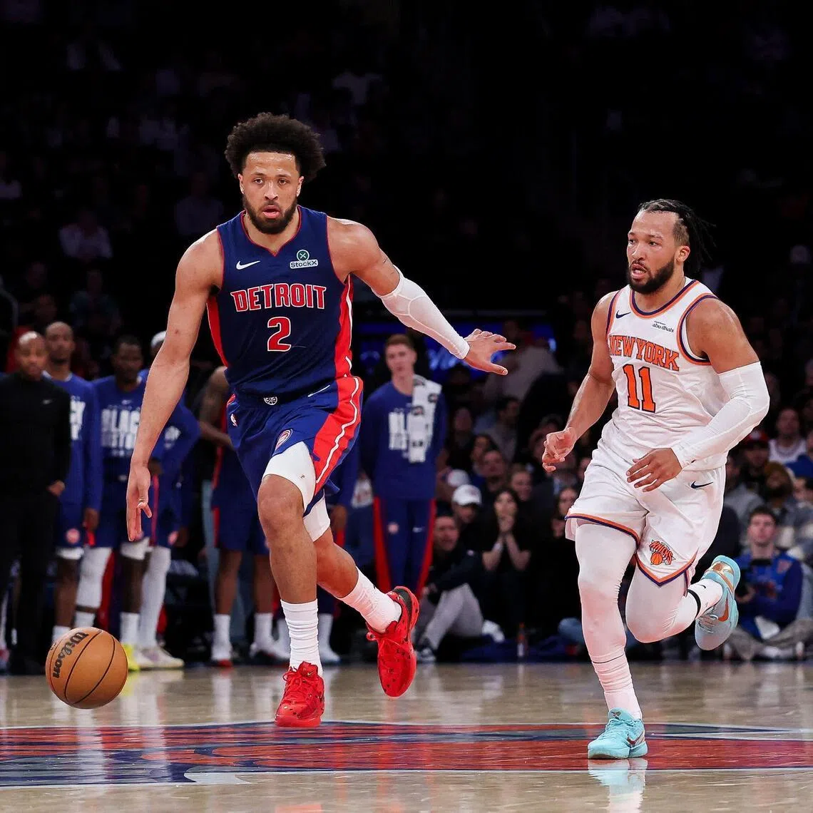 Cade Cunningham's (left) led the Detroit Pistons to a 126-111 NBA win over Jalen Brunson's New York Knicks at Madison Square Garden on Feb 19, 2026.