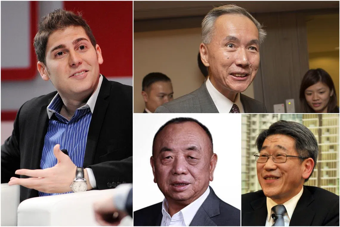 (Clockwise from left) Meta Platforms co-founder Eduardo Saverin, brothers Robert and Philip Ng of Far East Organization, and Shenzhen Mindray Bio-Medical Electronics chairman Li Xiting.