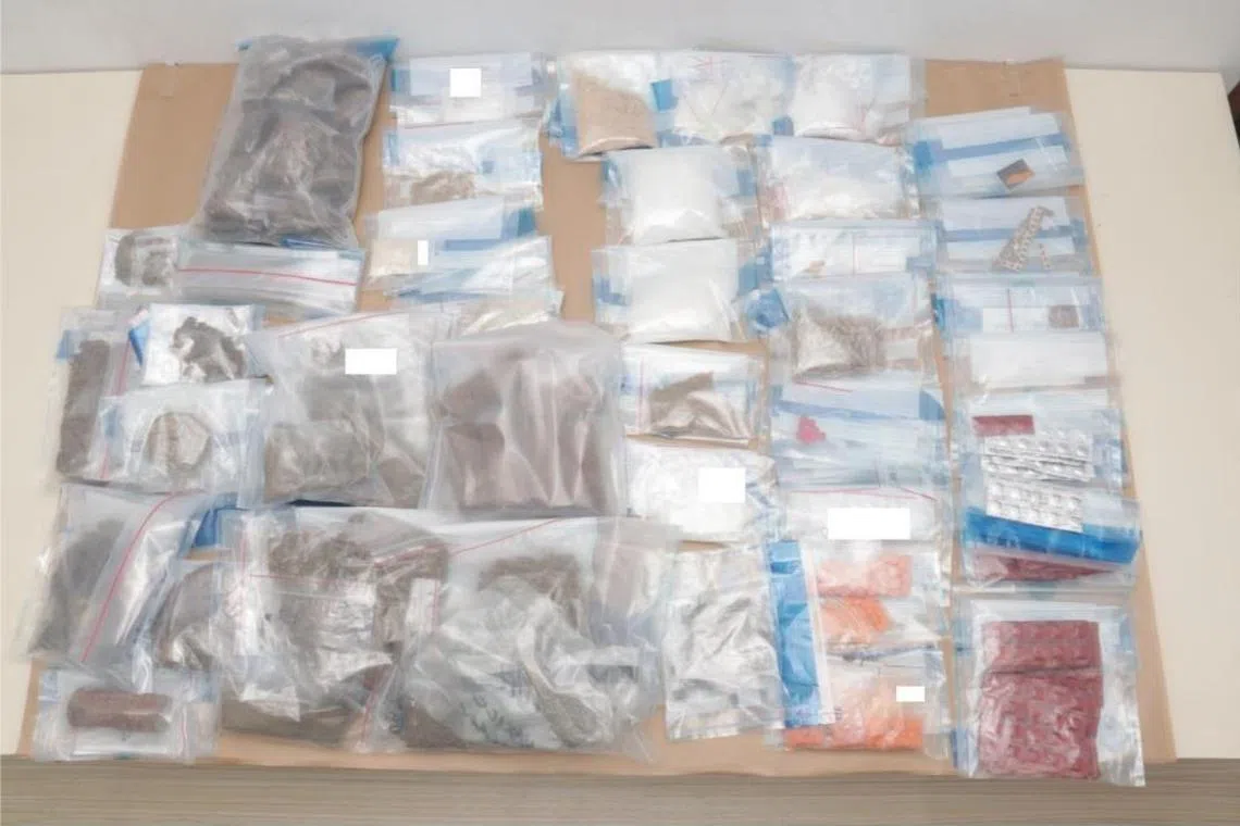 Controlled drugs, including cannabis and ‘Ice’, seized in a CNB operation on Oct 3.