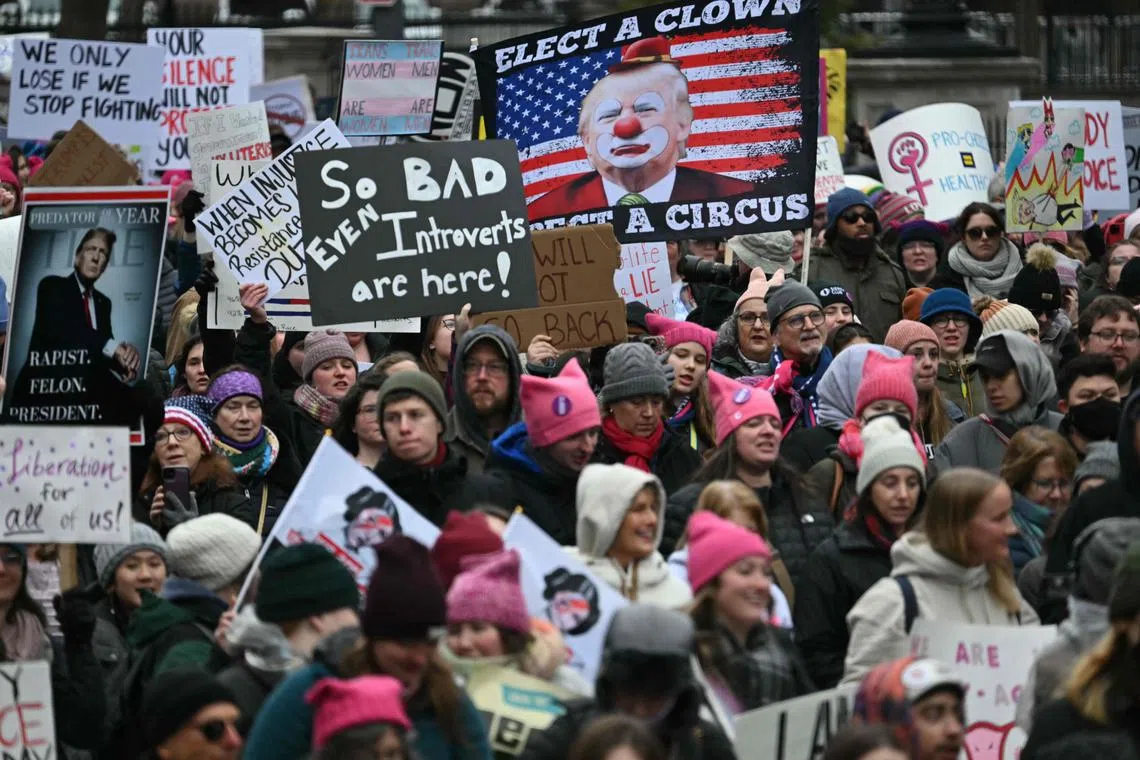 Protesters rallying for the "People’s March"  in Washington, DC, on Jan 18.