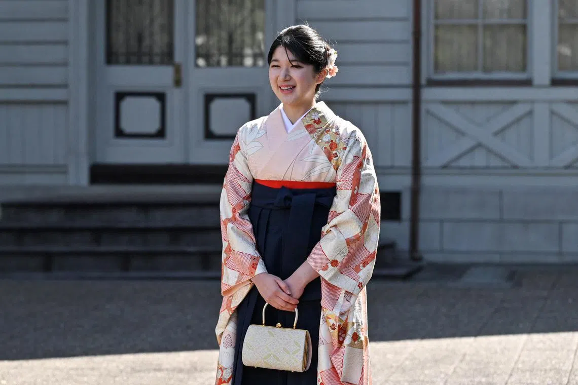Japan's Princess Aiko at Tokyo's Gakushuin University as she attends her graduation ceremony on March 20, 2024.  