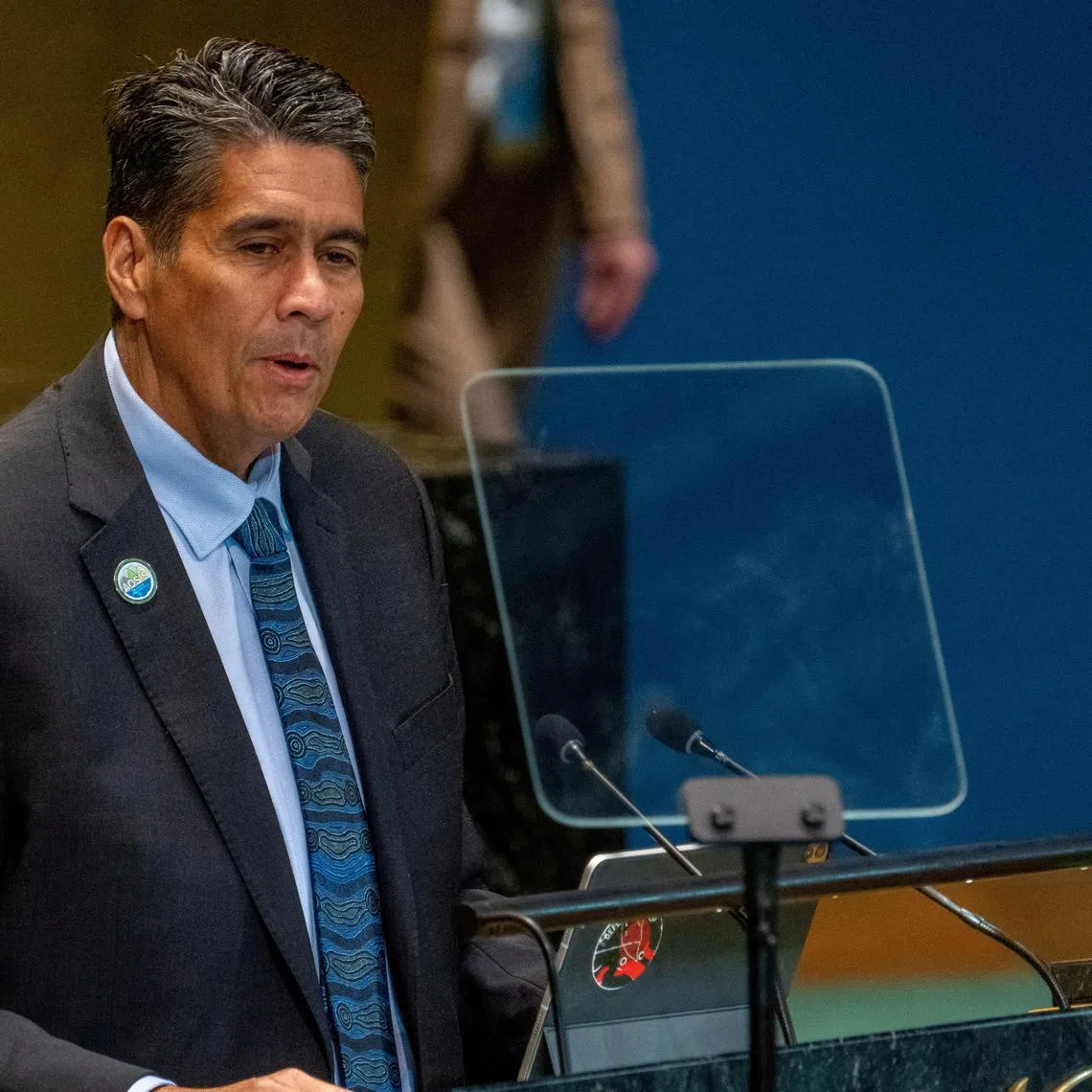 FILE PHOTO: President of Palau Surangel Whipps Jr. addresses the \"Summit of the Future\" in the General Assembly hall at United Nations headquarters in New York City, U.S., September 23, 2024. REUTERS/David Dee Delgado/File Photo