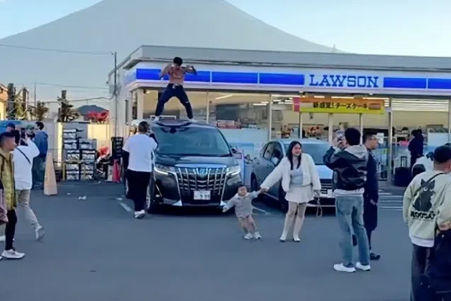 Thai YouTuber slammed after dancing shirtless on car at Japan’s iconic Fuji-view tourist spot