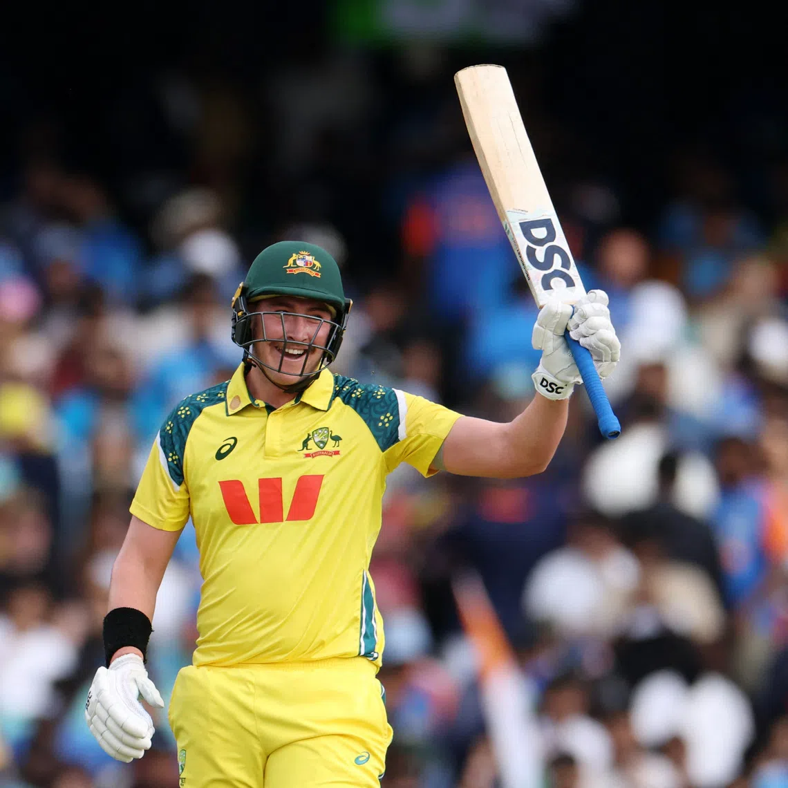 FILE PHOTO: Cricket - One Day International - Australia v India - Sydney Cricket Ground, Sydney, Australia  - October 25, 2025 Australia's Matt Renshaw celebrates after reaching his half century REUTERS/Hollie Adams/File Photo