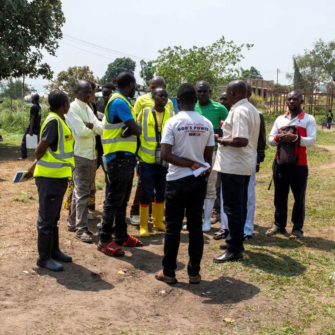 Healthcare workers involved in the Ebola response gather at Rwampara General Hospital during a go-slow over unpaid salaries, as authorities seek to contain a new outbreak of the Bundibugyo strain of Ebola, in Rwampara, Ituri province, Democratic Republic of Congo, July 6, 2026. REUTERS/Gradel Muyisa Mumbere