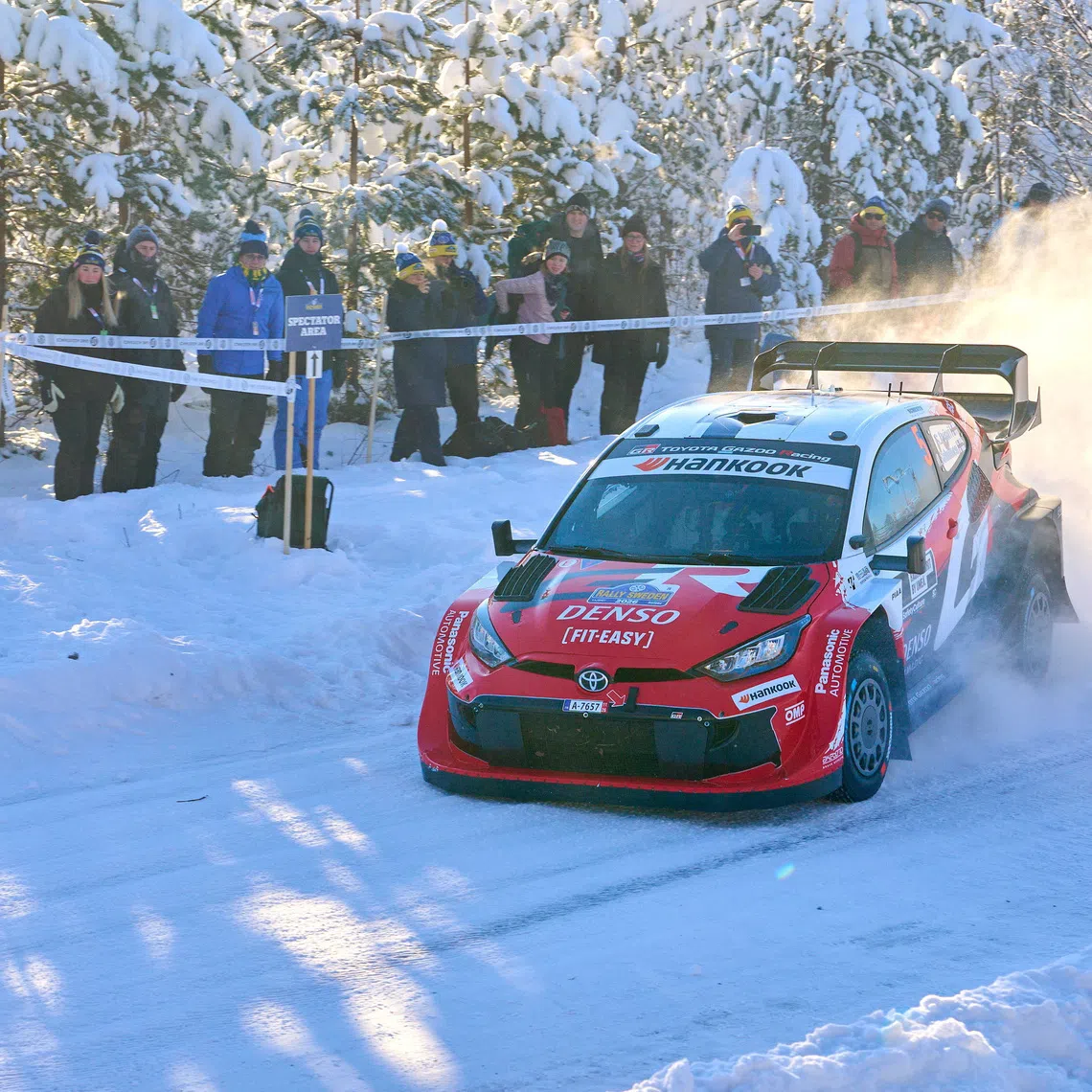 FILE PHOTO: Sami Pajari, Finland, with co-driver Marko Salminen, Finland, compete in their Toyota GR Yaris Rally1 during the second round of the FIA World Rally Championship in Umea, Sweden, February, 14, 2026. TT News Agency/Peo Moller/via REUTERS/fFile Photo