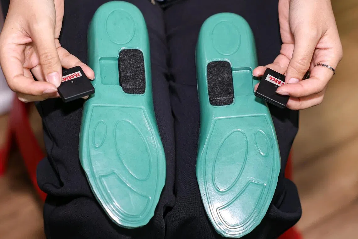A close-up of the sensors that are fitted within the insoles.