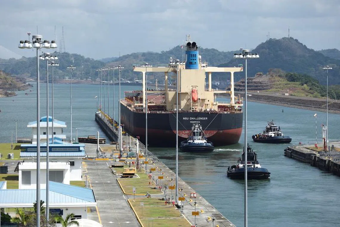 Monrovia NSU CHALLENGER bulk carrier transits the expanded canal through Cocoli Locks at the Panama Canal, on the outskirts of Panama City, Panama April 19, 2023. REUTERS/Aris Martinez/File Photo