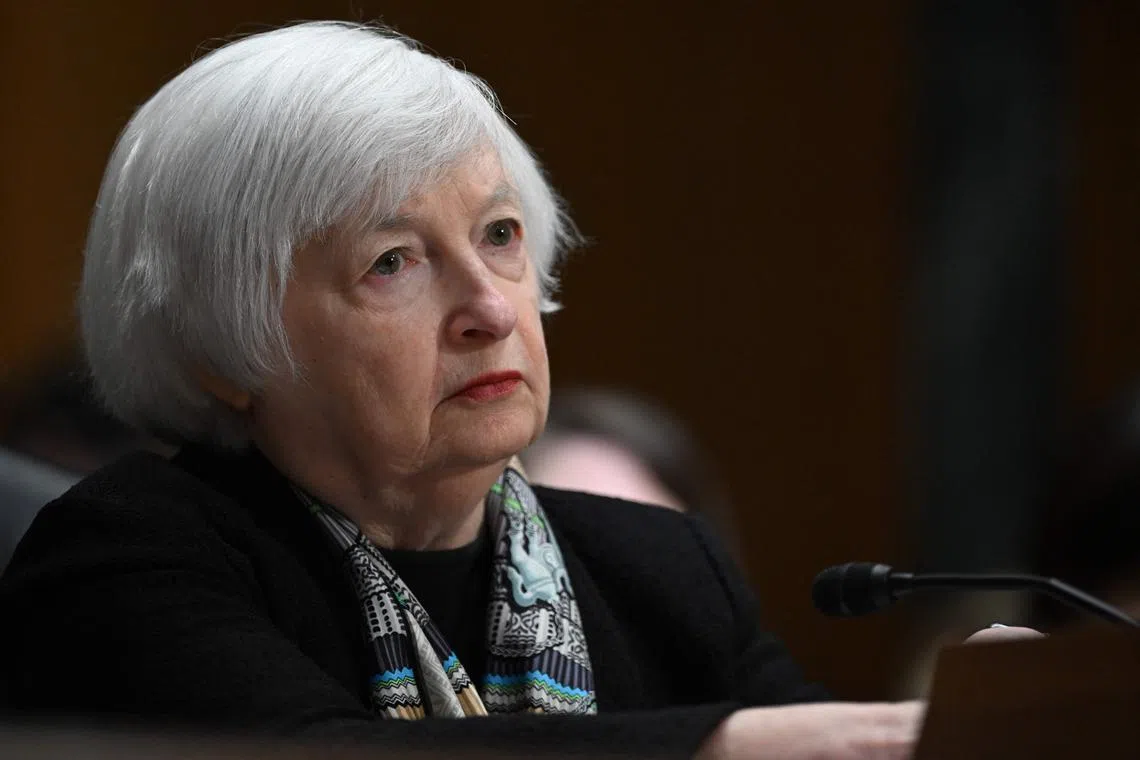 US Treasury Secretary Janet Yellen testifies before the Senate Finance Committee in Washington, on March 16, 2023.