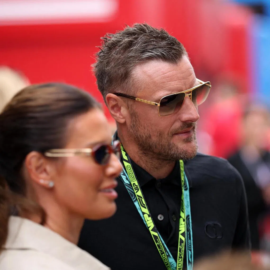 Former Leicester City and England footballer Jamie Vardy and his wife Rebekah Vardy seen at the Formula One British Grand Prix in July 2026.