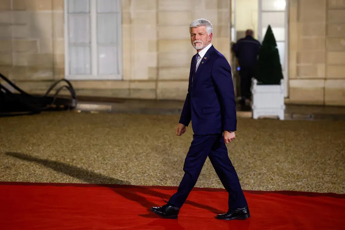 FILE PHOTO: Czech President Petr Pavel, arrives for a meeting with international investors in IA at the Elysee Palace as part of the Artificial Intelligence (AI) Action Summit in Paris, France, February 10, 2025. REUTERS/Gonzalo Fuentes/File Photo