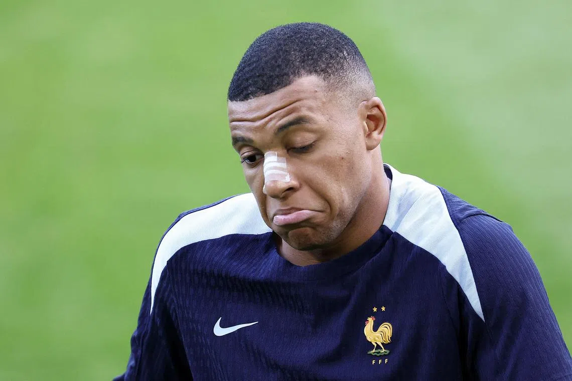 France's Kylian Mbappe, wearing a band-aid after breaking his nose during his country's opening Euro 2024 win against Austria on June 17.