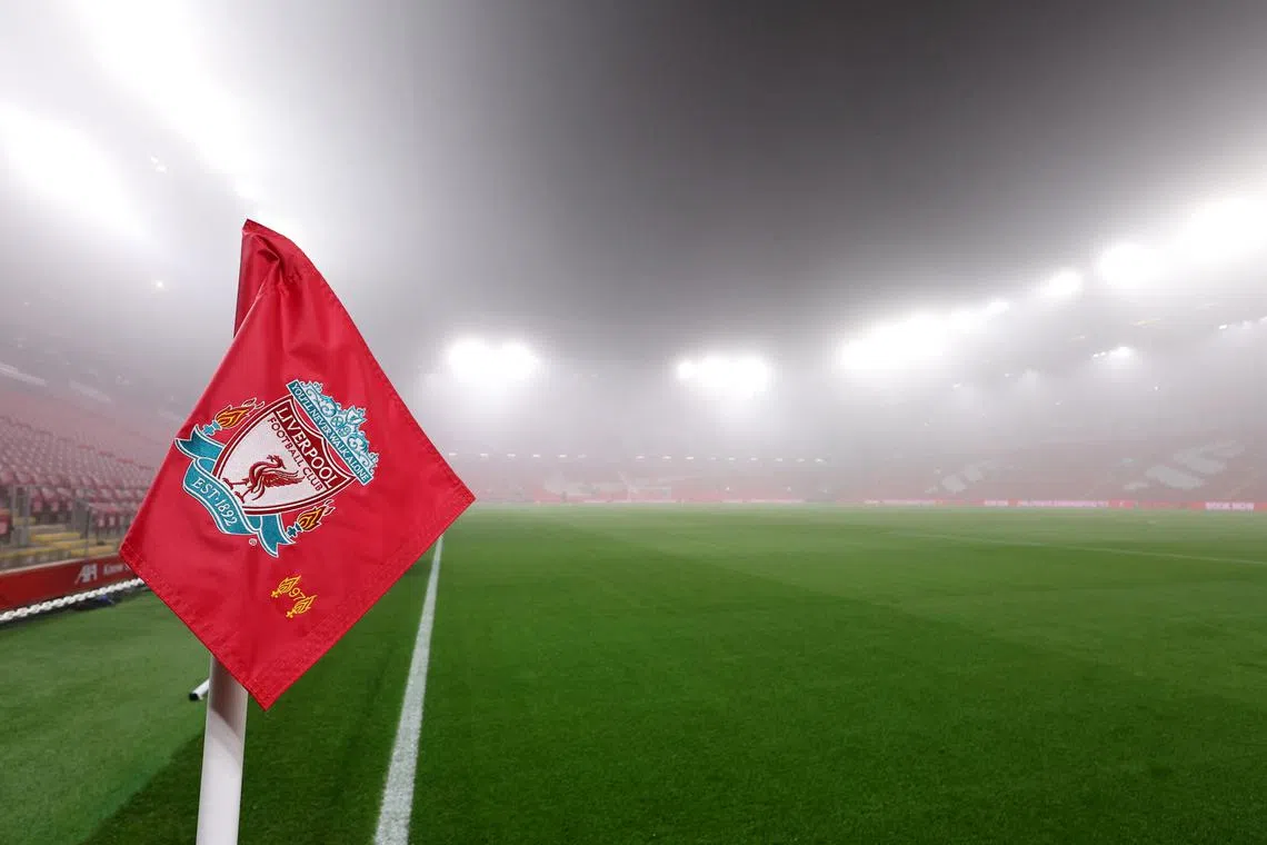 FILE PHOTO: Soccer Football - Premier League - Liverpool v Leicester City - Anfield, Liverpool, Britain - December 26, 2024 General view of a corner flag inside the stadium before the match REUTERS/David Klein/File Photo