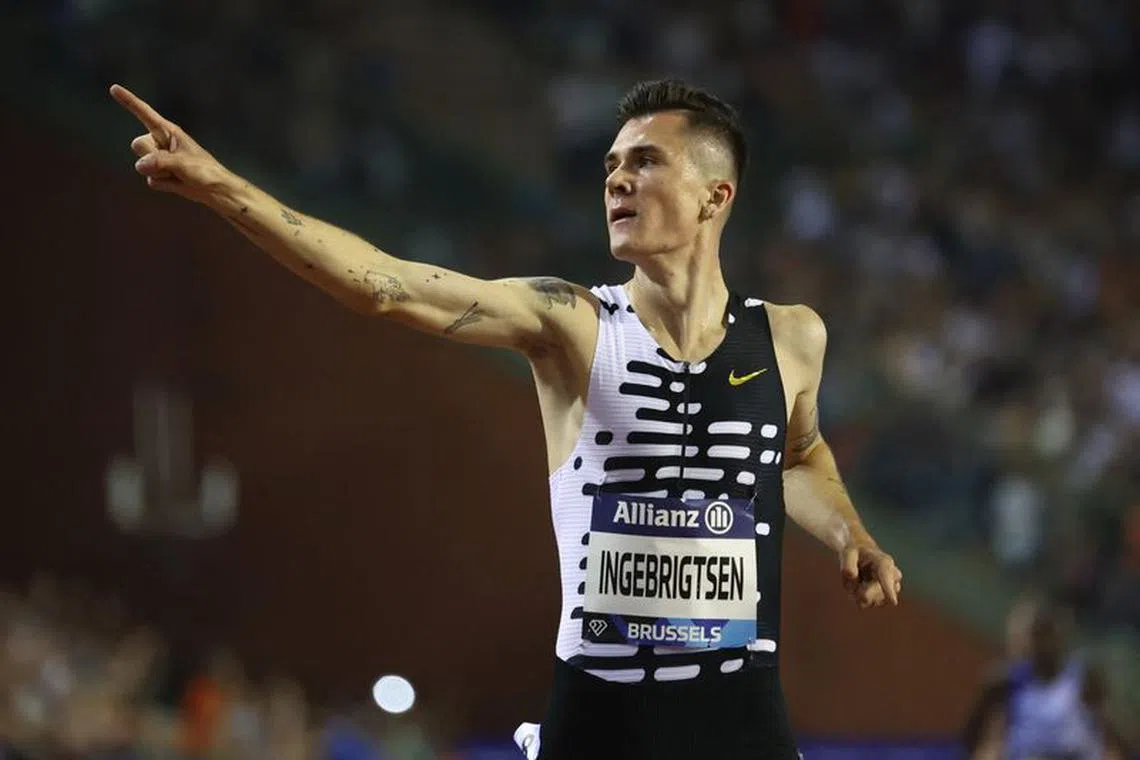 Athletics - Diamond League - Memorial van Damme - King Baudouin Stadium, Brussels, Belgium - September 8, 2023 Norway's Jakob Ingebrigtsen celebrates winning the men's 2000m REUTERS/Yves Herman/File Photo