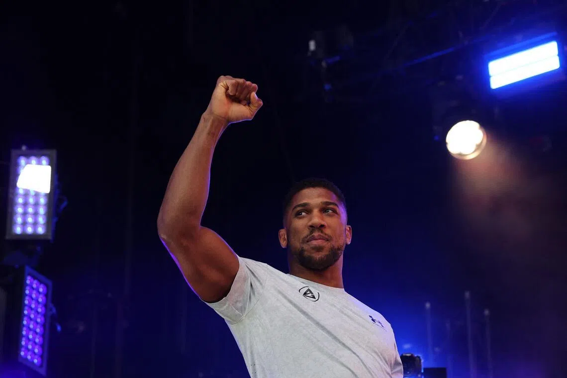 Anthony Joshua arriving for a public weigh-in in Trafalgar Square on Sept 20, 2024 on the eve of a heavyweight boxing match for the IBF world title in London. 