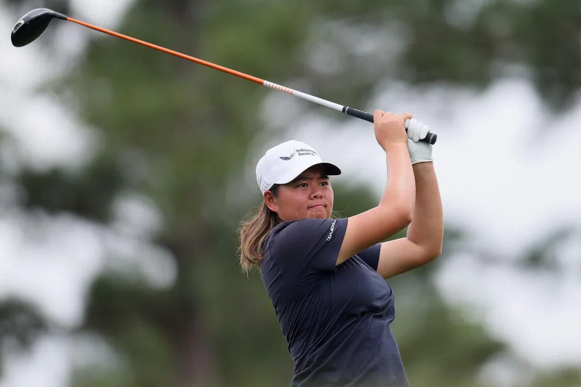 HOUSTON, TEXAS - APRIL 24: Shannon Tan of Singapore plays her shot from the 12th tee during the second round of The Chevron Championship 2026 at Memorial Park Golf Course on April 24, 2026 in Houston, Texas.   Alex Slitz/Getty Images/AFP (Photo by Alex Slitz / GETTY IMAGES NORTH AMERICA / Getty Images via AFP)