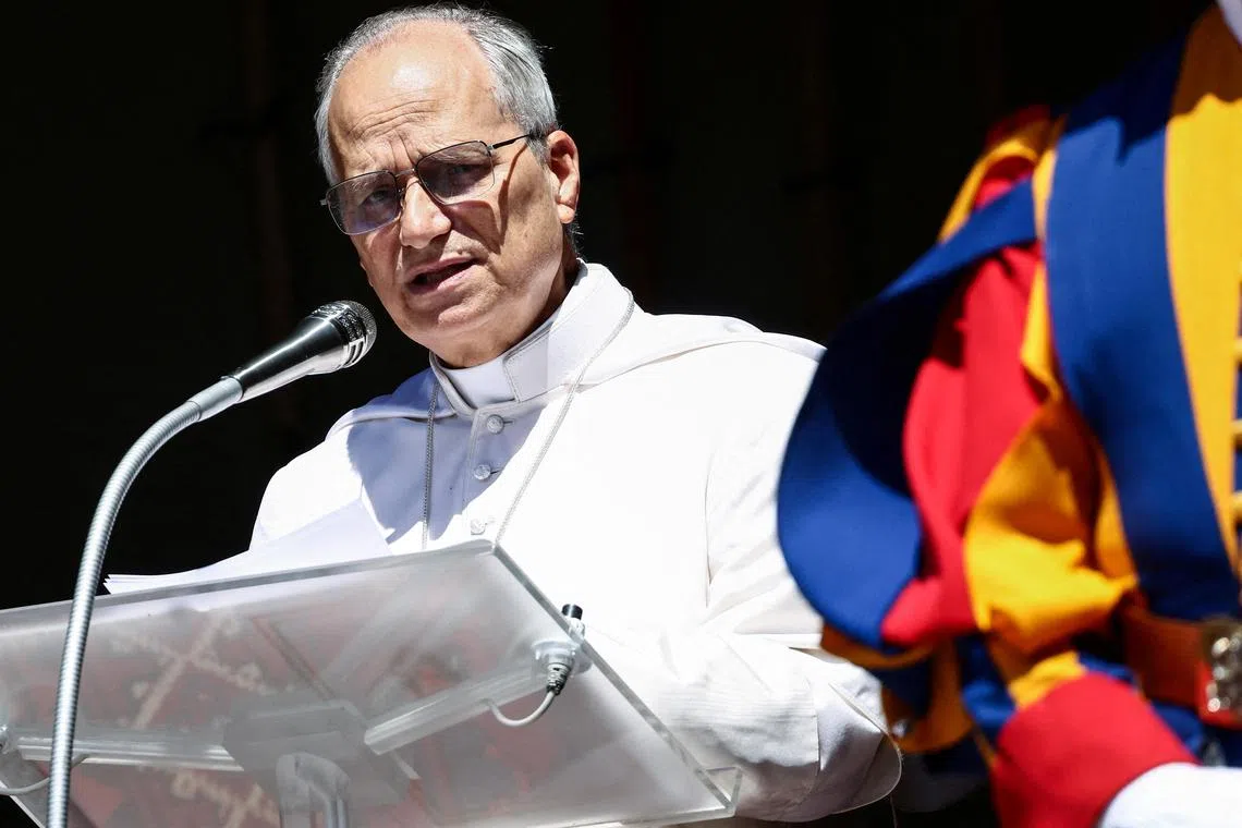 Pope Leo XIV leading the Angelus prayer at Castel Gandolfo, Italy, on July 20.