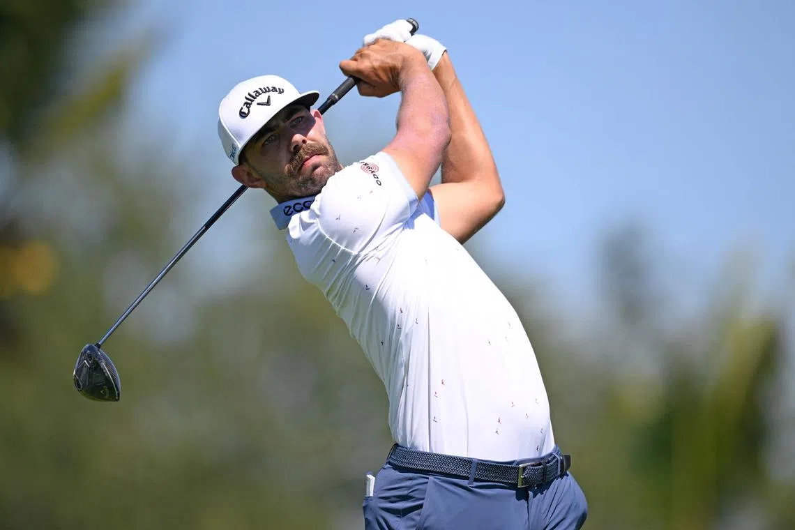 Erik van Rooyen of South Africa plays his shot from the third tee during the first round of the Mexico Open.