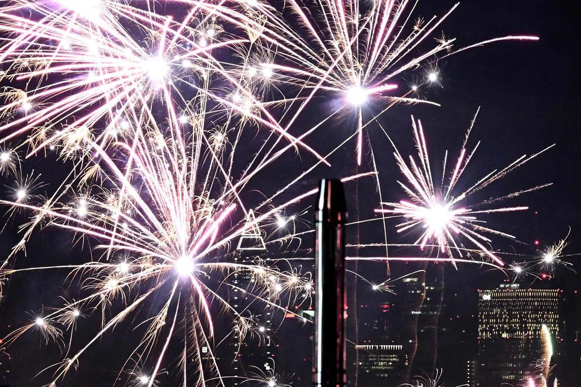 Fireworks in Frankfurt am Main, western Germany, to usher in the New Year early on Jan 1, 2024. 