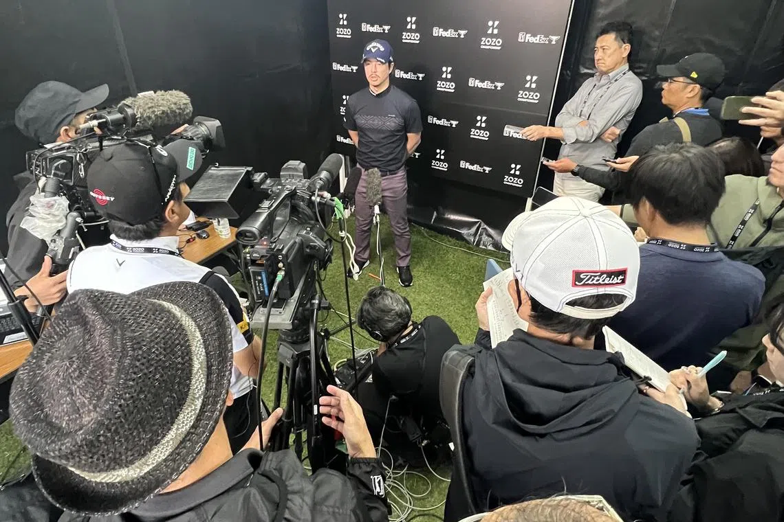 Ryo Ishikawa being interviewed at the Zozo Championship, where he finished tied-fourth.