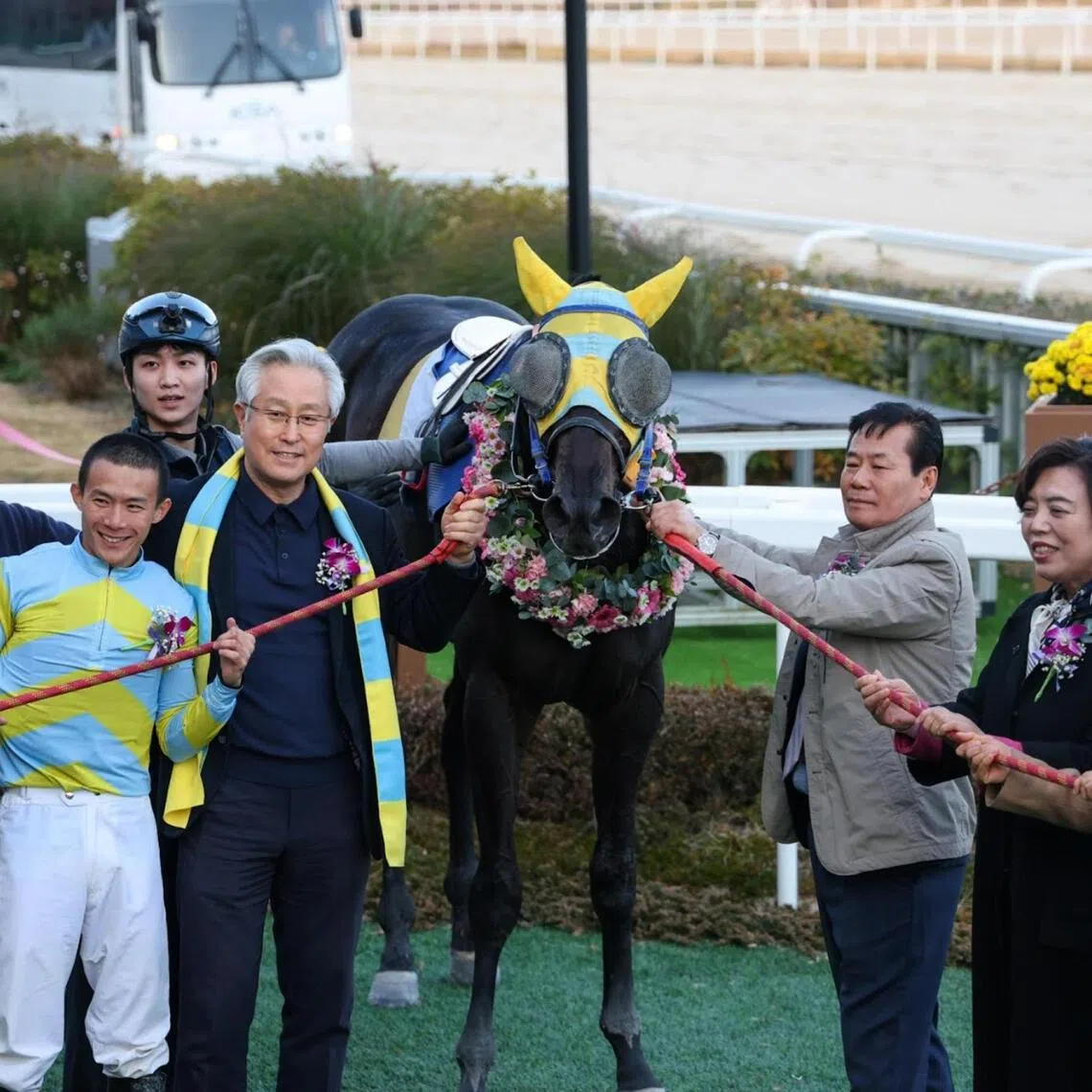 Choi Yong-geon - Choi Yong-geon (right) earned his first silverware when combining with owner Woo Tae-yul (in scarf) and Malaysian jockey Wong Chin Chuen, winning the Listed Gwacheon Mayor’s Trophy (1,200m) in Seoul on Nov 16, 2025, with top juvenile Geudaemaniddamyeon. The Seoul trainer has a strong chance with another Woo-owned galloper in Gamsaui Him in the Class 3 (1,600m) in Seoul on Sept 19. With Wong back in Malaysia, Choi has booked Japanese jockey Kazuya Asano for Saturday's job.

PHOTO:  KRA