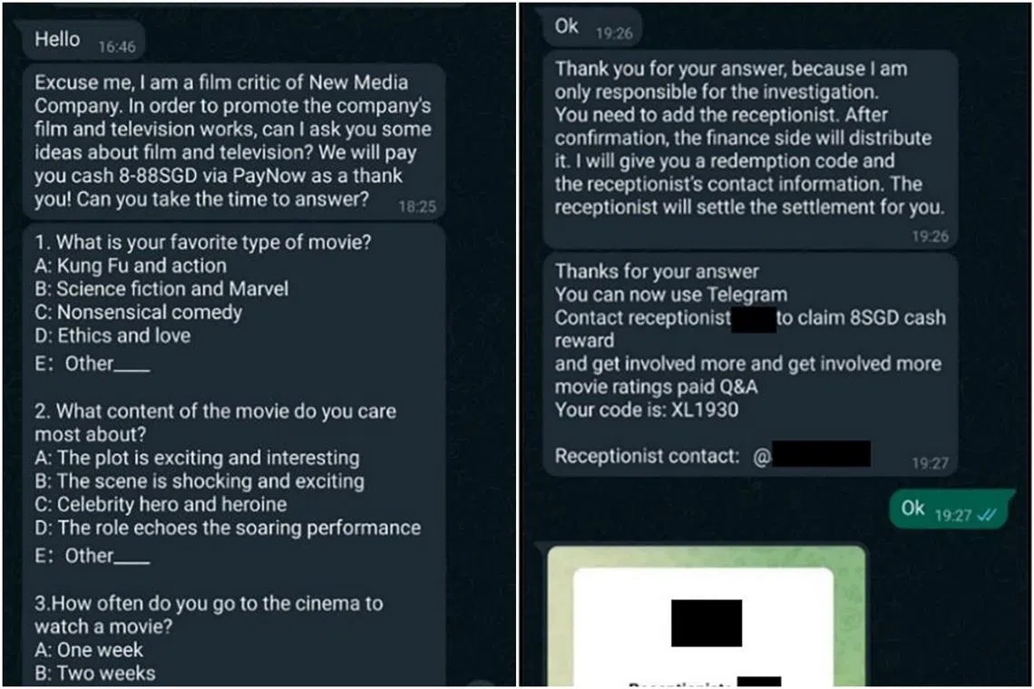 Scammers approached their victims through dating apps, messaging platforms or social media to befriend them or offer jobs, before asking them to perform tasks for a commission.