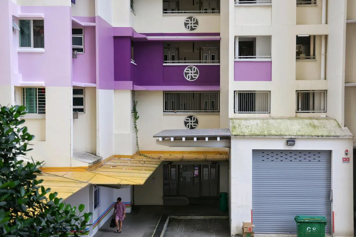 The stretch of dark purple paint on the facade of 9A Boon Tiong Road on May 13, 2025. ST PHOTO: KEVIN LIM ilpaint13