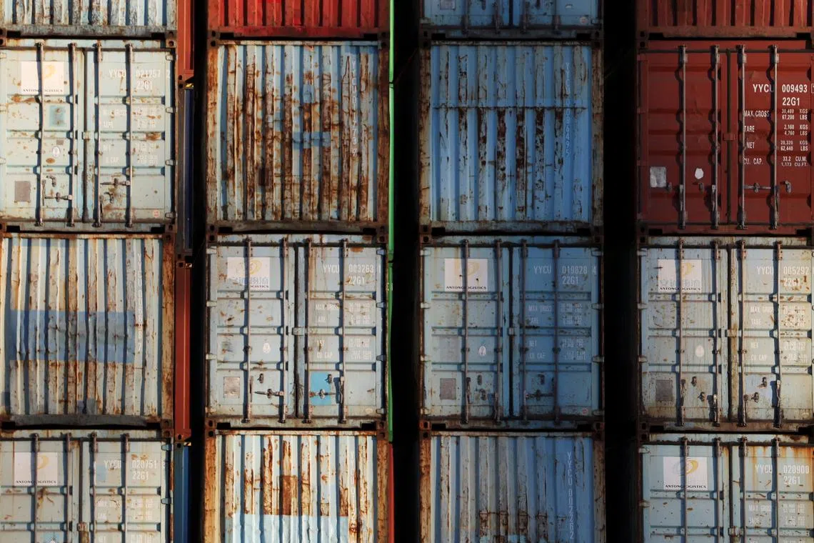 Shipping containers sit at a port in Tianjin, China February 8, 2025. REUTERS/Florence Lo/File Photo