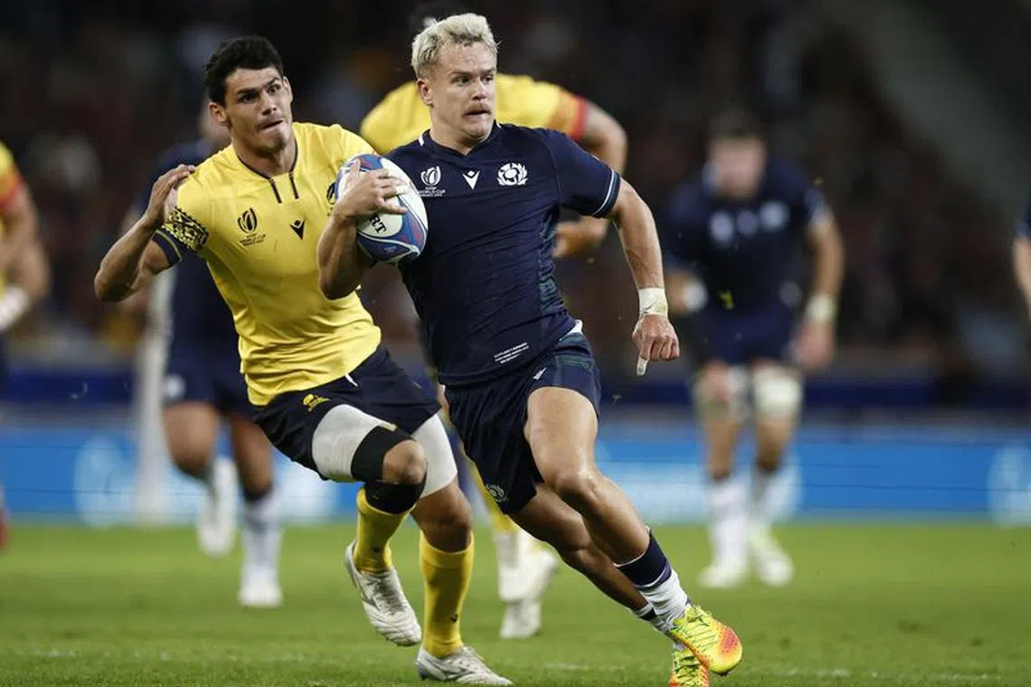 Rugby Union - Rugby World Cup 2023 - Pool B - Scotland v Romania - Stade Pierre-Mauroy, Lille, France - September 30, 2023 Scotland's Darcy Graham in action REUTERS/Benoit Tessier
