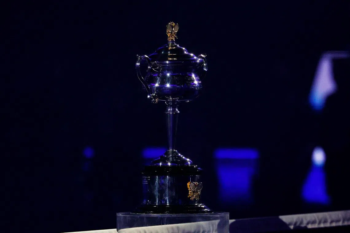 Tennis - Australian Open - Melbourne Park, Melbourne, Australia - January 25, 2025 The women's singles trophy is pictured before the start of the final between Belarus' Aryna Sabalenka and Madison Keys of the U.S. REUTERS/Kim Kyung-Hoon