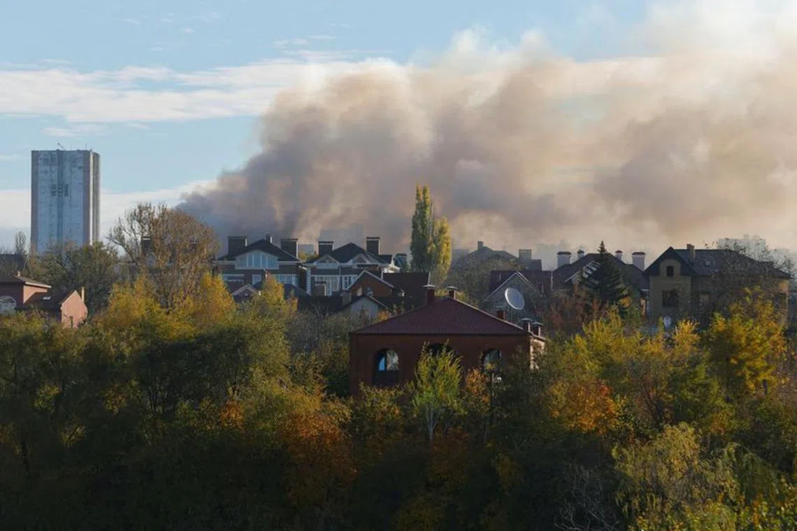 Smoke rises from the site of recent shelling in the course of Russia-Ukraine conflict in Donetsk, Russian-controlled Ukraine, October 24, 2023. REUTERS/Alexander Ermochenko/File Photo