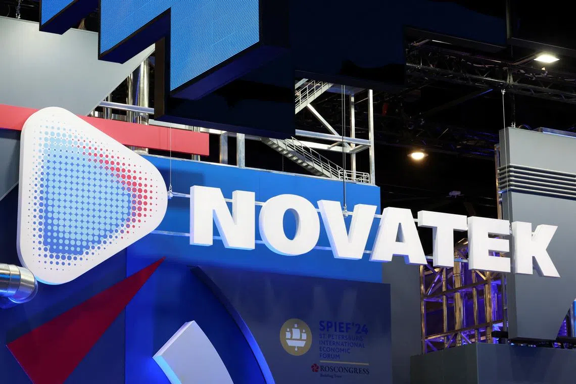 A view shows a board with the logo of Russian natural gas producer Novatek at the St. Petersburg International Economic Forum (SPIEF) in Saint Petersburg, Russia June 5, 2024. REUTERS/Anton Vaganov