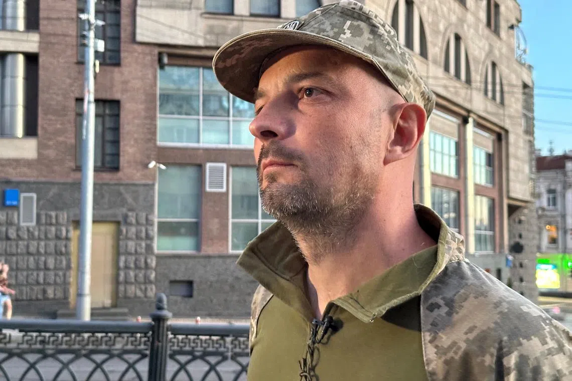 Yehor Sobolev, who took part in Ukrainian pro-European Union (EU) mass demonstrations in 2014 and is a Ukrainian serviceman now, attends an interview with Reuters, amid Russia's attack on Ukraine, in Kyiv, Ukraine June 20, 2024. REUTERS/Ivan Lyubysh-Kirdey