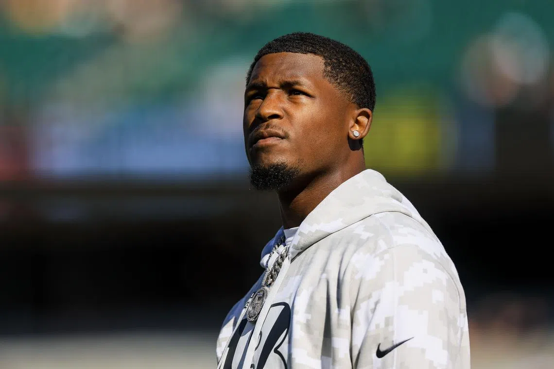 Nov 3, 2024; Cincinnati, Ohio, USA; Cincinnati Bengals wide receiver Tee Higgins (5) stands on the field during warmups before the game against the Las Vegas Raiders at Paycor Stadium. Mandatory Credit: Katie Stratman-Imagn Images/ File Photo