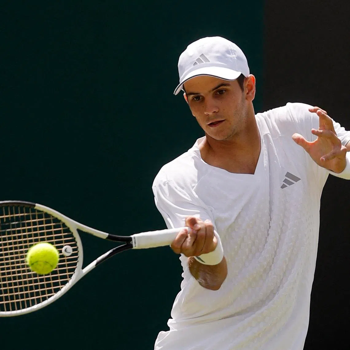 Tennis - Wimbledon - All England Lawn Tennis and Croquet Club, London, Britain - June 29, 2026 Spain's Rafael Jodar in action during his first round match against Britain's Felix Gill REUTERS/Andrew Couldridge