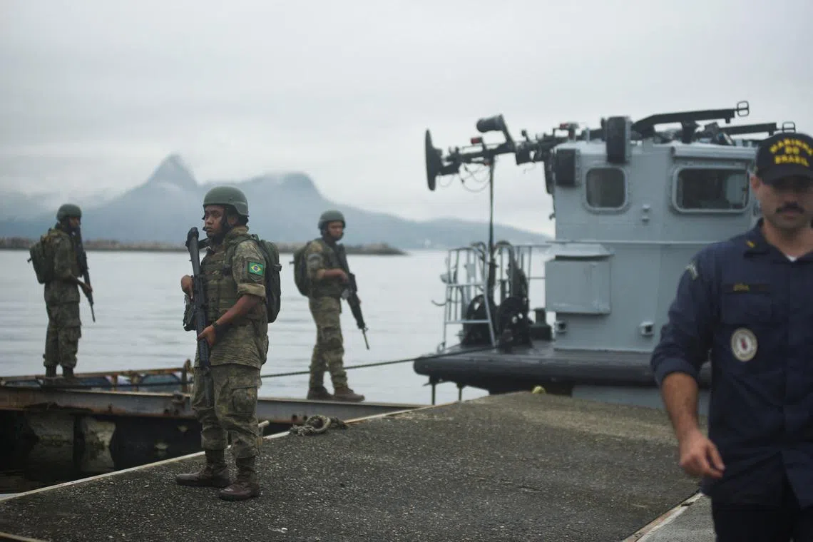 Brazilian soldiers patrol Guanabara Bay ahead of the G20 summit in Rio de Janeiro, Brazil November 15, 2024. REUTERS/Tita Barros