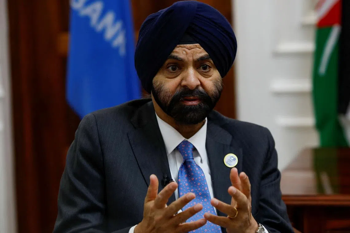 FILE PHOTO: World Bank Group President Ajay Banga talks during a Reuters interview on the sidelines of the IDA for Africa Heads of State Summit at the Kenyatta International Conference Centre (KICC) in Nairobi, Kenya April 29, 2024. REUTERS/Monicah Mwangi/File Photo