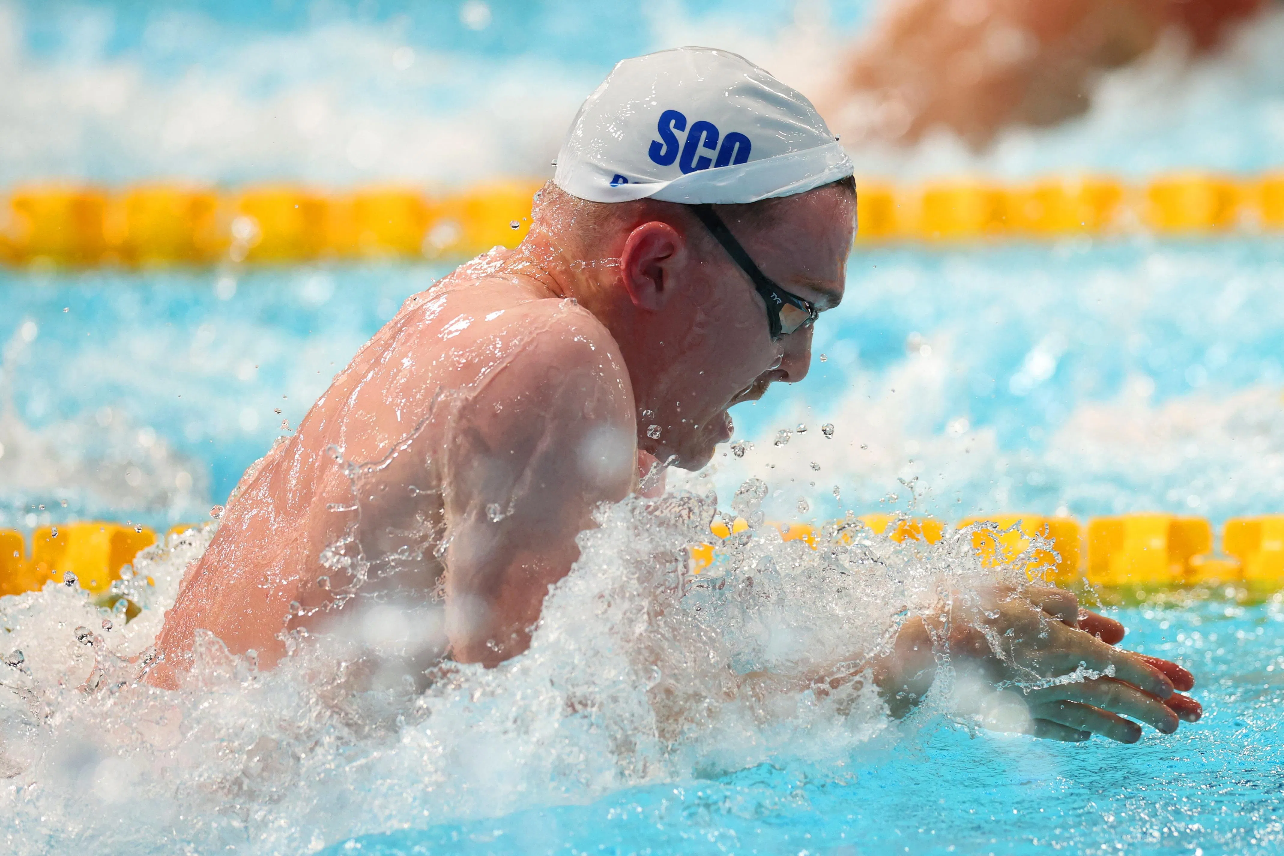 Scotland’s Archie Goodburn in action during the men’s 50m breaststroke heats at Tollcross International Swimming Centre in Glasgow, Scotland on July 26.