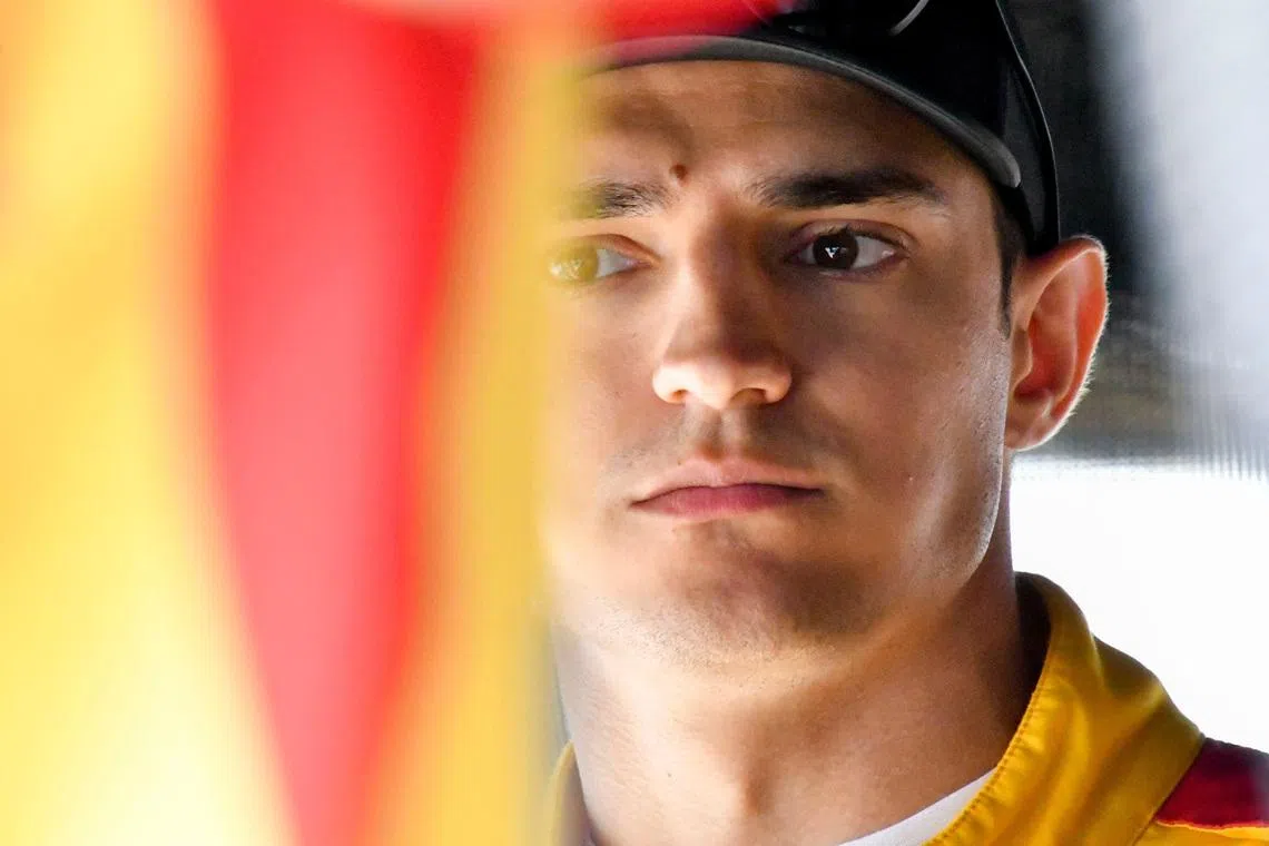May 19, 2025; Indianapolis, Indiana, USA; Chip Ganassi Racing driver Alex Palou (10) stands in his pit box Monday, May 19, 2025, during a practice for the 109th running of the Indianapolis 500 at Indianapolis Motor Speedway. Mandatory Credit: Kristin Enzor-USA TODAY NETWORK via Imagn Images